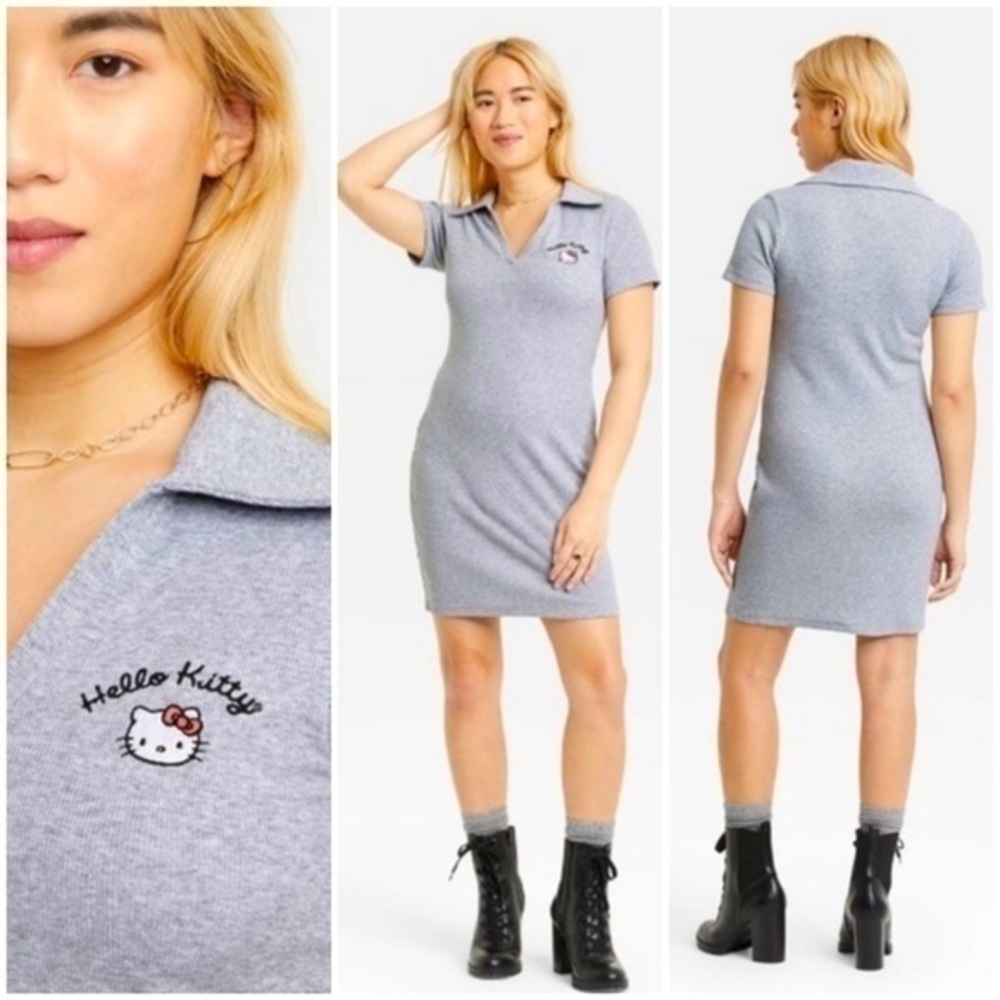 Hello Kitty Sanrio Short Sleeve Collar Fitted Stretch Pullover Polo Shirt Dress